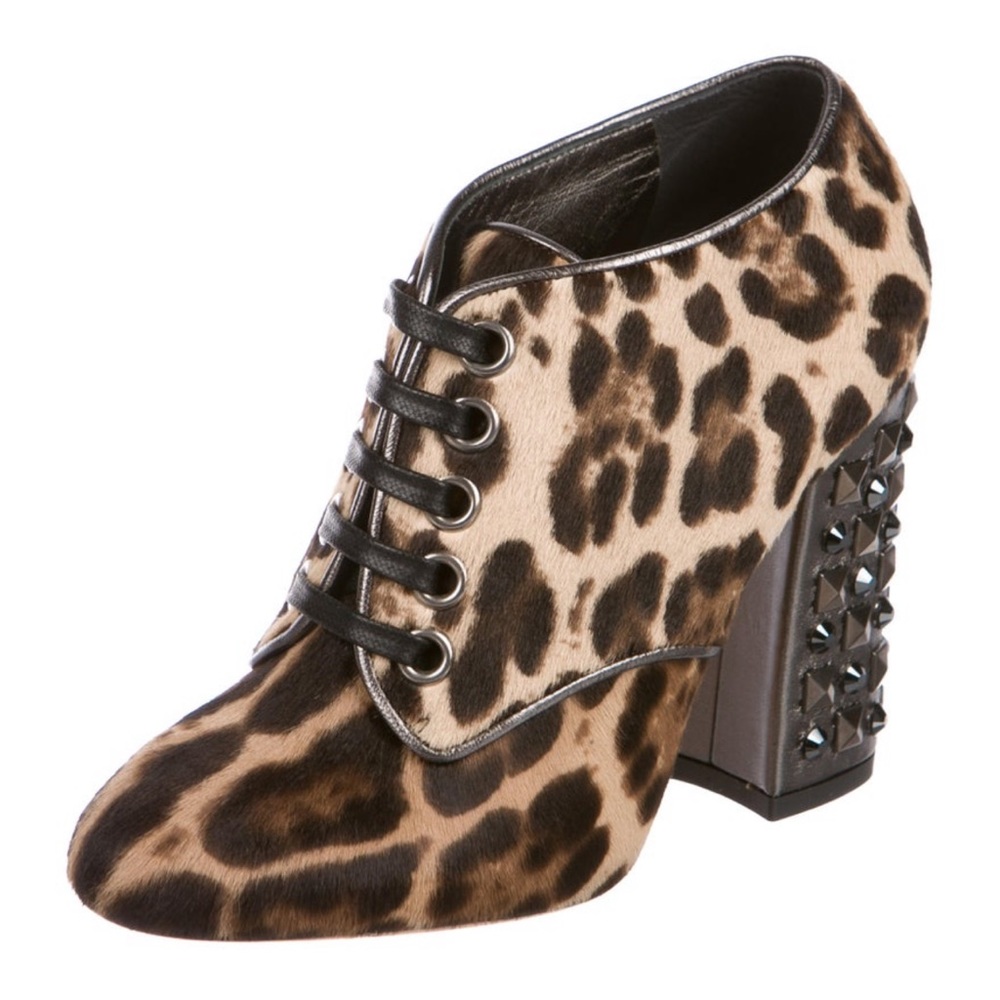 Dolce & Gabbana pony hair lace up leopard booties